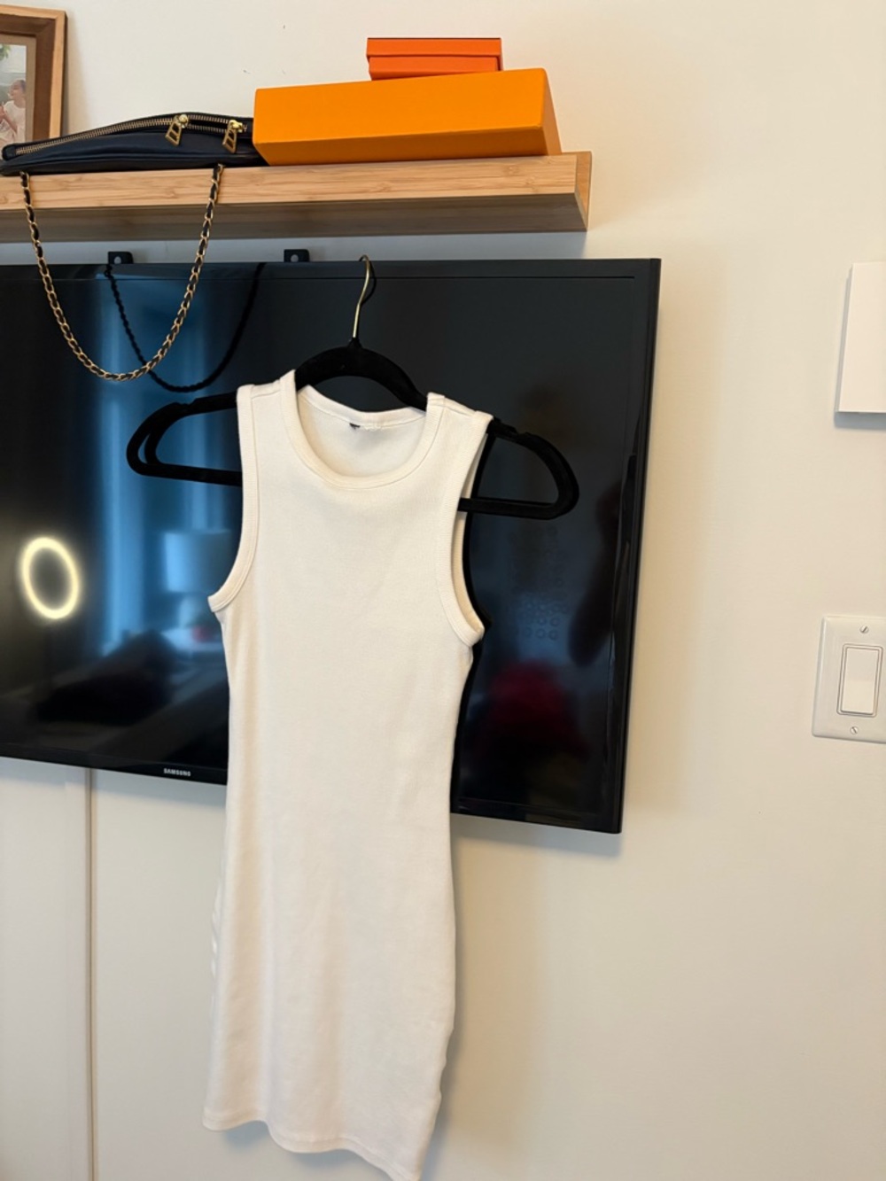 Cream Ribbed Tank Dress